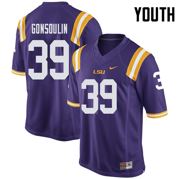 Youth #39 Jack Gonsoulin LSU Tigers College Football Jerseys Sale-Purple